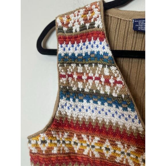 VTG Liz Sport Knit Sweater Vest Boho Western Grannycore Size Petite Medium PM - Picture 2 of 8